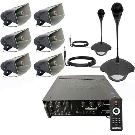 5 Core 5 Core 6 Pieces Outdoor Indoor PA Horn Speaker Waterproof Loud 16" Power Horn 40W Peak with Meeting Mic & 250W Amp Easy to Use Driver Siren PACKET 250 PACKET 250